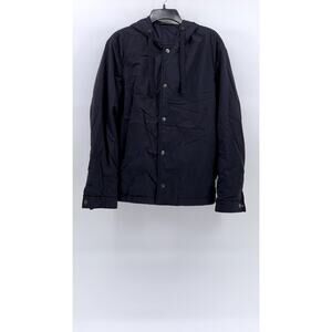 ZARA Men's Navy Blue Nylon Snap-Button Hooded Winterwear Jacket SZ S